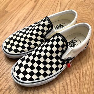Vans Classic Slip-On Checkerboard Shoe Black & Off-white, Mens 9 / Women's 10.5